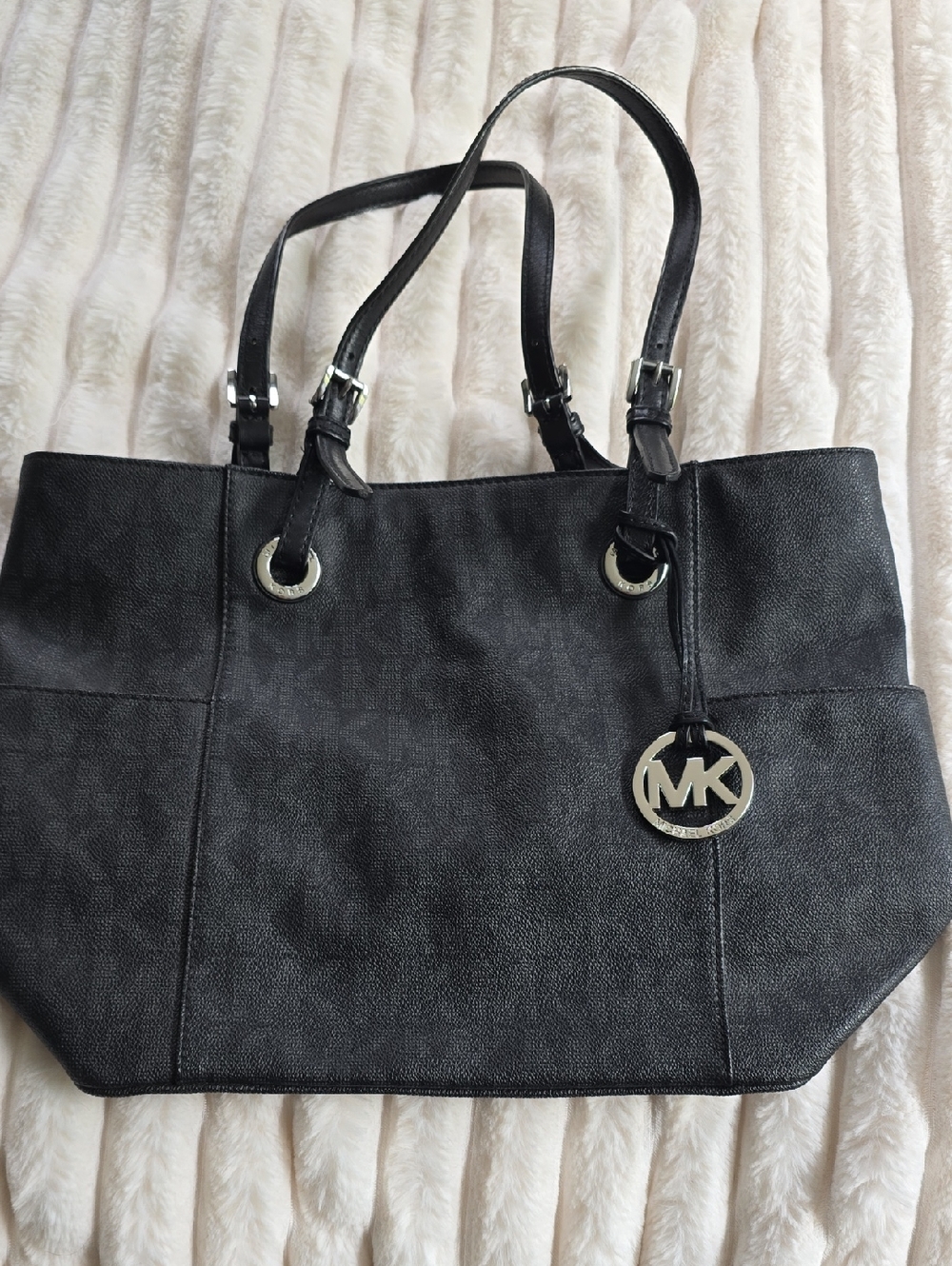 Michael Kors Black MK Logo Tote with Silver Charm